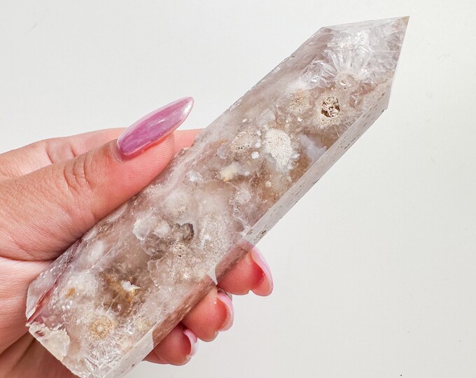 ICY AMETHYST flower agate (PP) Crystal tower | pink flower agate crystal tower healing crystal home decor |crystal gift |unique home decor|