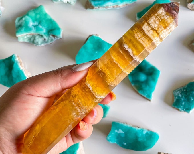 Natural yellow fluorite Double terminated crystal wand crystal healing crystal grid crystal magic home decoration meditation