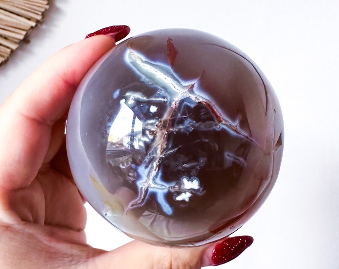 Orca Agate natural crystal sphere| unique crystal home decor| Tranquility home style | Earthy decor | Oceanic decor | unique gift idea