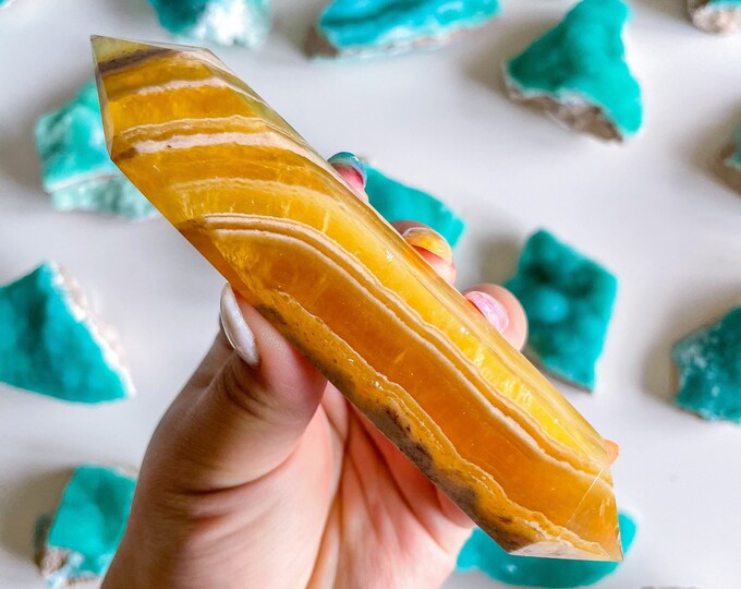 Natural yellow fluorite Double terminated crystal wand crystal healing crystal grid crystal magic home decoration meditation
