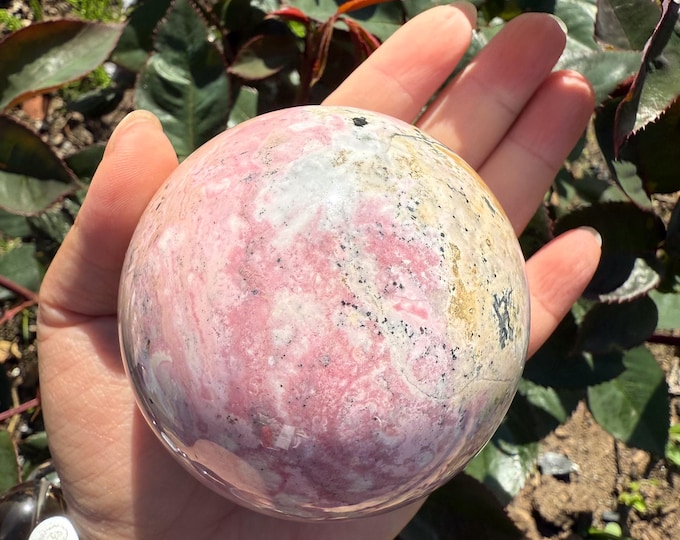 Peruvian Rhodochrosite with pyrite Sphere |pink crystal gift | pink crystal wellbeing home decoration | unique love birthday gift