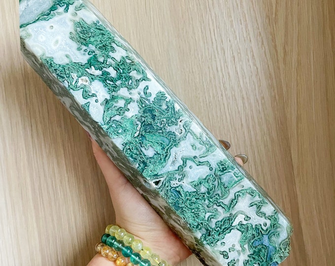 Moss agate crystal tower | moss agate home decoration | moss agate ornament | healing crystal | birthstone gifts| wedding anniversary gift