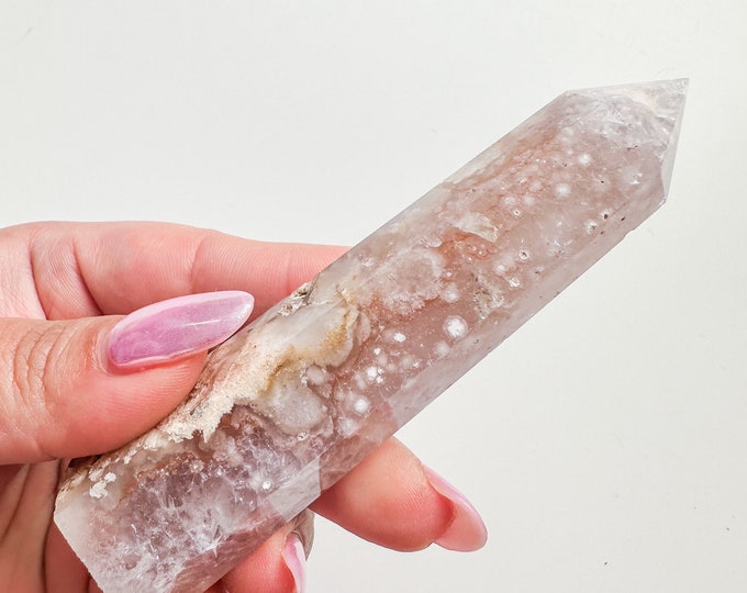 ICY AMETHYST flower agate (PP) Crystal tower | pink flower agate crystal tower healing crystal home decor |crystal gift |unique home decor|