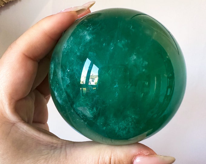 Green fluorite crystal sphere healing crystal home decor
