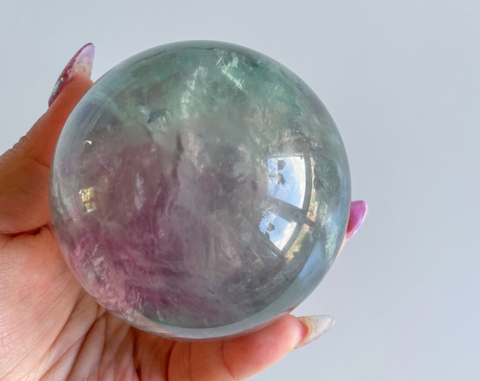 fluorite crystal sphere | pastel green fluorite sphere healing crystal home decor