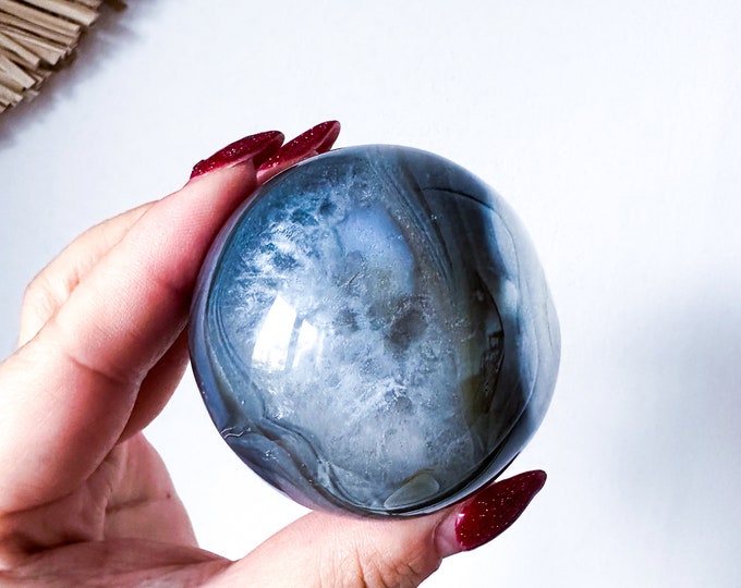 Orca Agate natural crystal sphere| unique crystal home decor| Tranquility home style | Earthy decor | Oceanic decor | unique gift idea