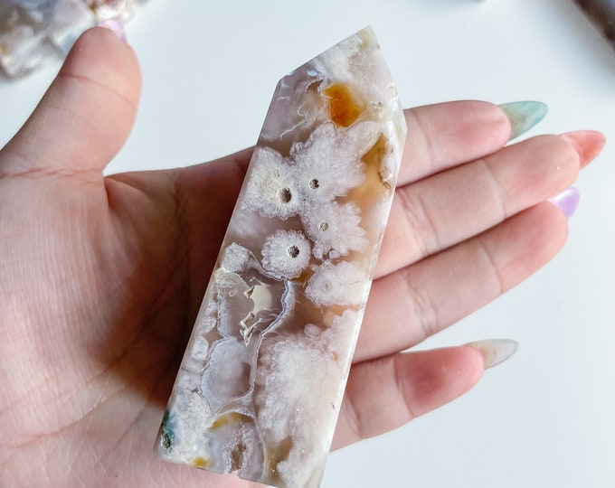 Druzy flower agate geode Crystal tower pink flower agate crystal tower healing crystal home decor