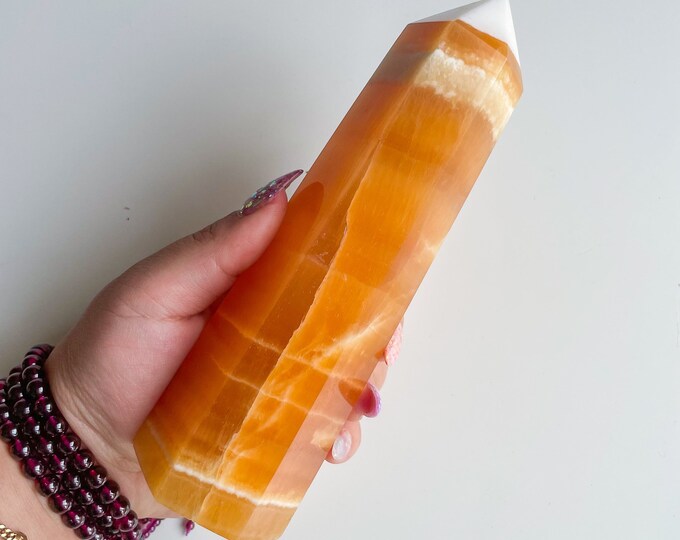 orange calcite crystal tower healing crystal home decoration meditation reiki practice