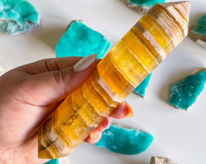 Natural yellow fluorite Double terminated crystal wand crystal healing crystal grid crystal magic home decoration meditation