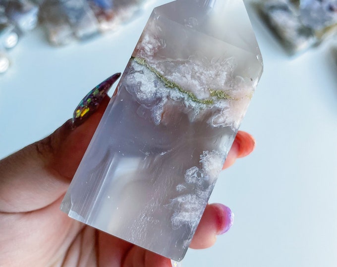 Druzy flower agate geode Crystal tower pink flower agate crystal tower healing crystal home decor