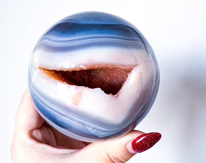 Orca Agate natural crystal sphere| unique crystal home decor| Tranquility home style | Earthy decor | Oceanic decor | unique gift idea