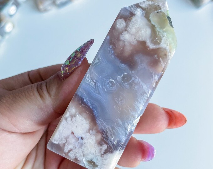 Druzy flower agate geode Crystal tower pink flower agate crystal tower healing crystal home decor