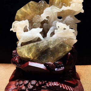 Premium Golden Rutilated Quartz Goat Carving for Spiritual and Feng Shui Decor