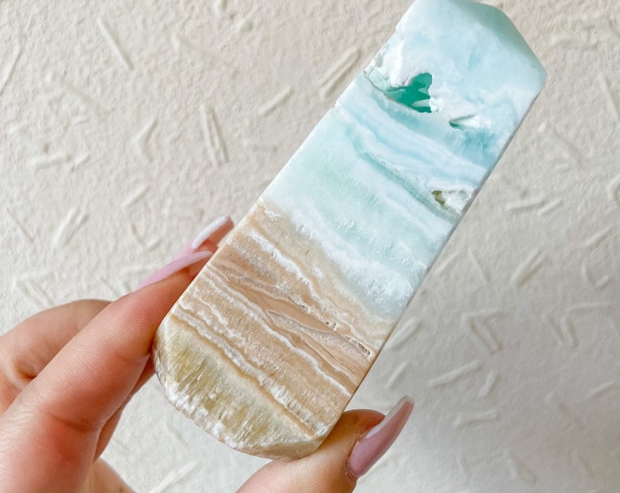 Caribbean blue calcite crystal tower  crystal tower | Caribbean calcite healing crystal healing journey home decoration