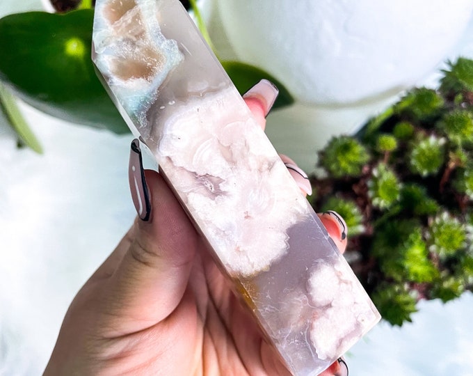 green Flower agate crystal tower |flower agate home decoration | flower agate specimen | healing crystal | birthday gift|anniversary gift