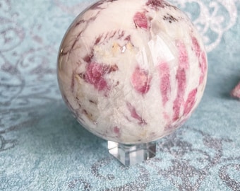 Rubellite in smoky quartz with lepidolite crystal sphere healing crystal home decor