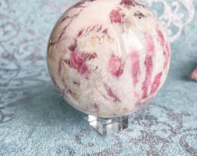 Rubellite in smoky quartz with lepidolite crystal sphere healing crystal home decor