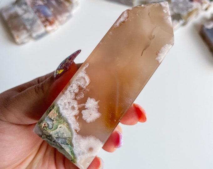 Druzy flower agate geode Crystal tower pink flower agate crystal tower healing crystal home decor