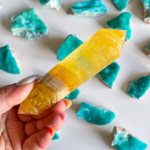 Natural yellow fluorite Double terminated crystal wand crystal healing crystal grid crystal magic home decoration meditation