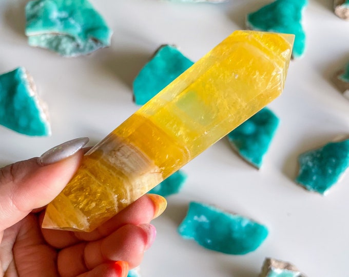 Natural yellow fluorite Double terminated crystal wand crystal healing crystal grid crystal magic home decoration meditation