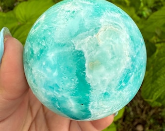 Blue aragonite crystal sphere healing crystal home decor