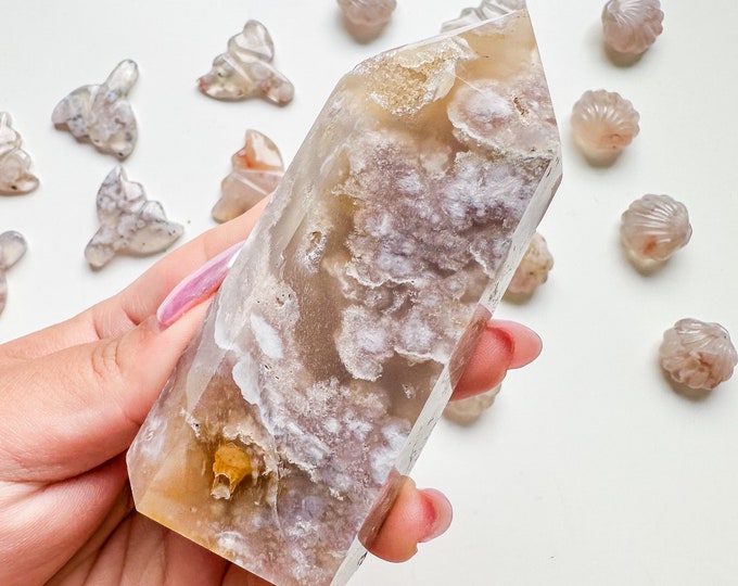 Premium pink flower agate (pk) Crystal tower | pink flower agate crystal tower healing crystal home decor |crystal gift |unique home decor|