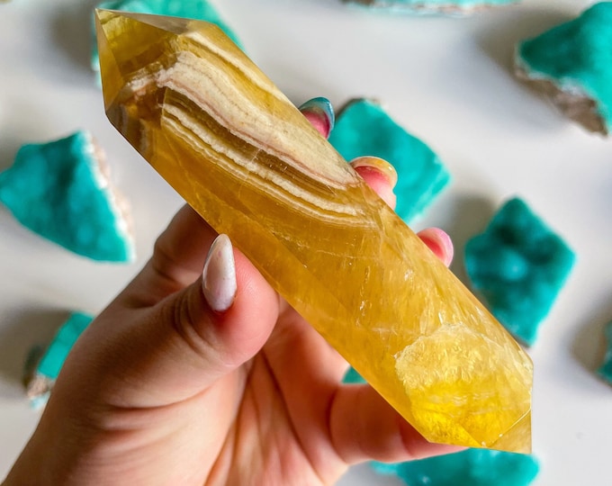 Natural yellow fluorite Double terminated crystal wand crystal healing crystal grid crystal magic home decoration meditation