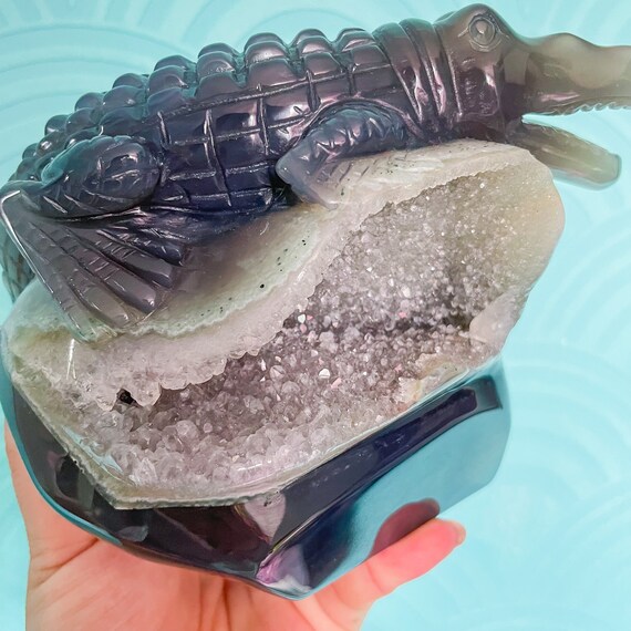 Amethyst Crystal Alligator Hand Carving Sculpture Large Crystal