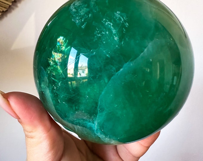 Green fluorite crystal sphere healing crystal home decor
