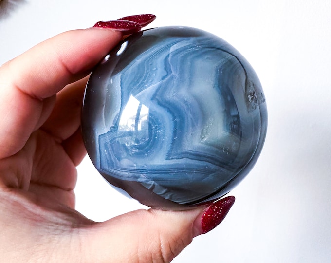 Orca Agate natural crystal sphere| unique crystal home decor| Tranquility home style | Earthy decor | Oceanic decor | unique gift idea