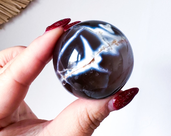 Orca Agate natural crystal sphere| unique crystal home decor| Tranquility home style | Earthy decor | Oceanic decor | unique gift idea