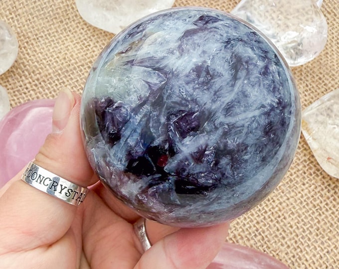 Aquamarine Crystal Sphere with Lepidolite, Tourmaline & Smoky Quartz | Natural Gemstone Sphere | Crystal Decor | Collector Gift