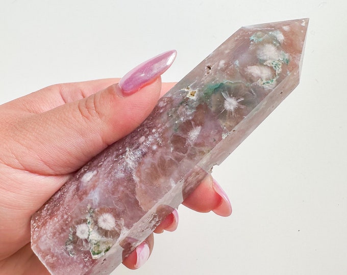 Rare vivid pink amethyst flower agate (PP) Crystal tower | flower agate crystal tower healing crystal home decor|