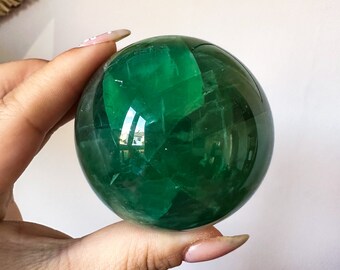 Esfera de cristal de fluorita verde, cristal curativo, decoración del hogar