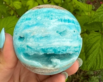 Blue aragonite crystal sphere healing crystal home decor