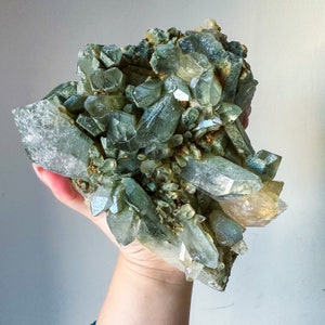 Phantom Chlorite quartz cluster | chlorite quartz crystal cluster mineral specimen