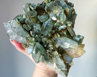 Phantom Chlorite quartz cluster | chlorite quartz crystal cluster mineral specimen