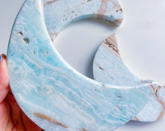 Caribbean calcite large crystal moon hand carving healing crystal healing journey home decoration