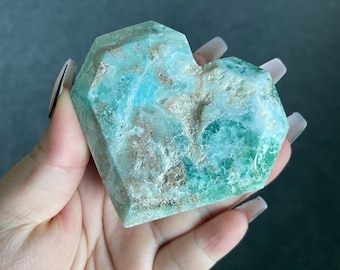 Blue aragonite heart | Caribbean calcite heart | crystal facets heart reiki healing meditation crystal healing journey home decoration