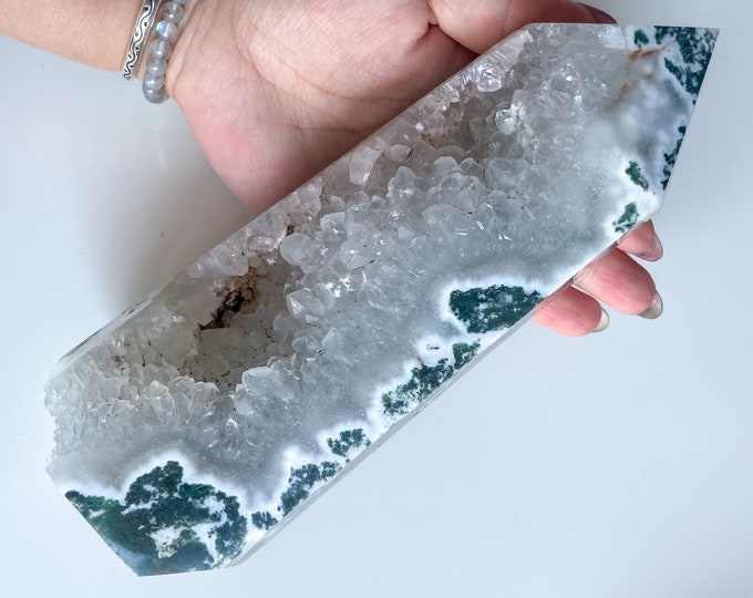 Moss agate crystal tower | moss agate home decoration | moss agate ornament | healing crystal | birthstone gifts| wedding anniversary gift