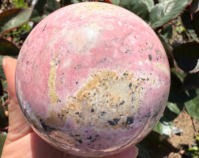 Peruvian Rhodochrosite with pyrite Sphere |pink crystal gift | pink crystal wellbeing home decoration | unique love birthday gift