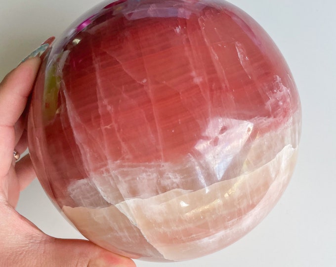 Rose calcite 4.9kg XL Large crystal sphere healing crystal healing journey home decoration