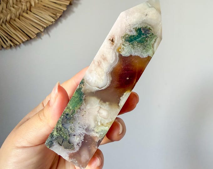 Premium  flower agate crystal tower healing crystal home decor