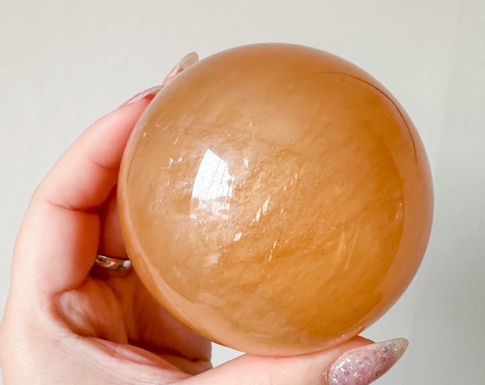 Honey calcite crystal sphere healing crystal home decor
