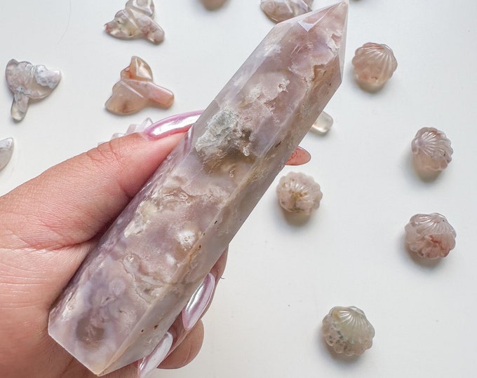 Premium pink flower agate (pk) Crystal tower | pink flower agate crystal tower healing crystal home decor |crystal gift |unique home decor|