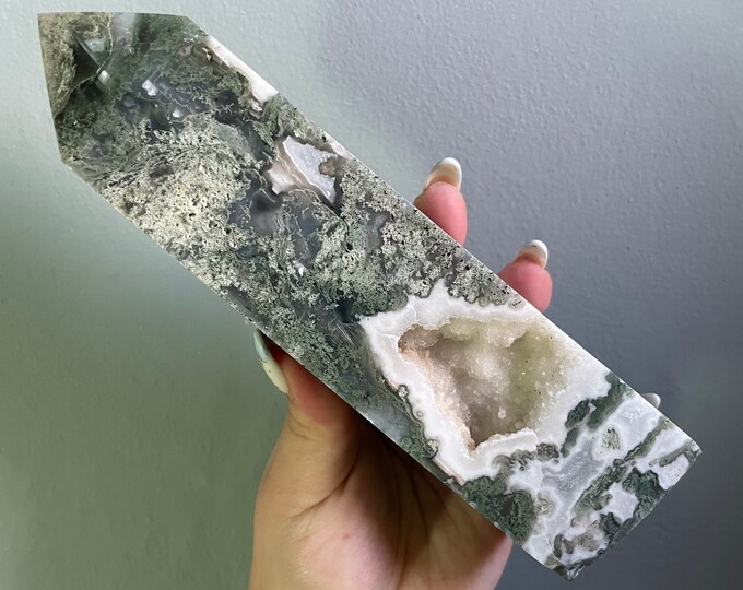 Moss agate crystal tower | moss agate home decoration | moss agate ornament | healing crystal | birthstone gifts| wedding anniversary gift