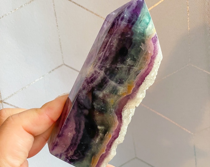 Blue Fluorite tower slab| high quality fluorite crystal | purple fluorite freeform
