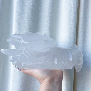 XXXL dragon head natural clear quartz with fire quartz and golden healer crystal ornament home decoration