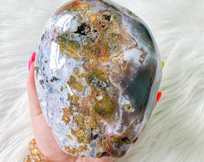 Ocean Jasper with Blue chalcedony crystal freeform healing crystal home decor