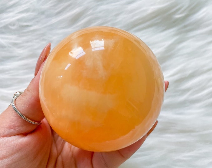 Premium Orange calcite crystal sphere healing crystal home decor |orange calcite sphere